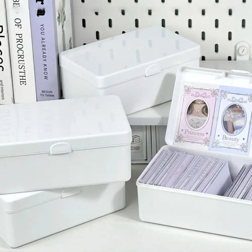 boîtes rangement blanc empilables couvercle rabattable poignée moderne rangement photos cartes organisation minimalistes