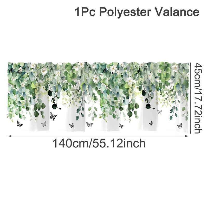 rideau floral printemps tournesol eucalyptus sauvage fleuri décoration fenêtre cuisine chambre semi transparent polyester