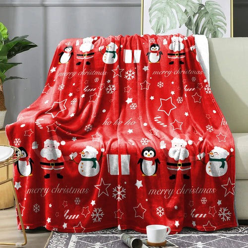 couverture polaire noël rouge blanche motifs flocons pères noel hiver moderne portable hospitalière festive