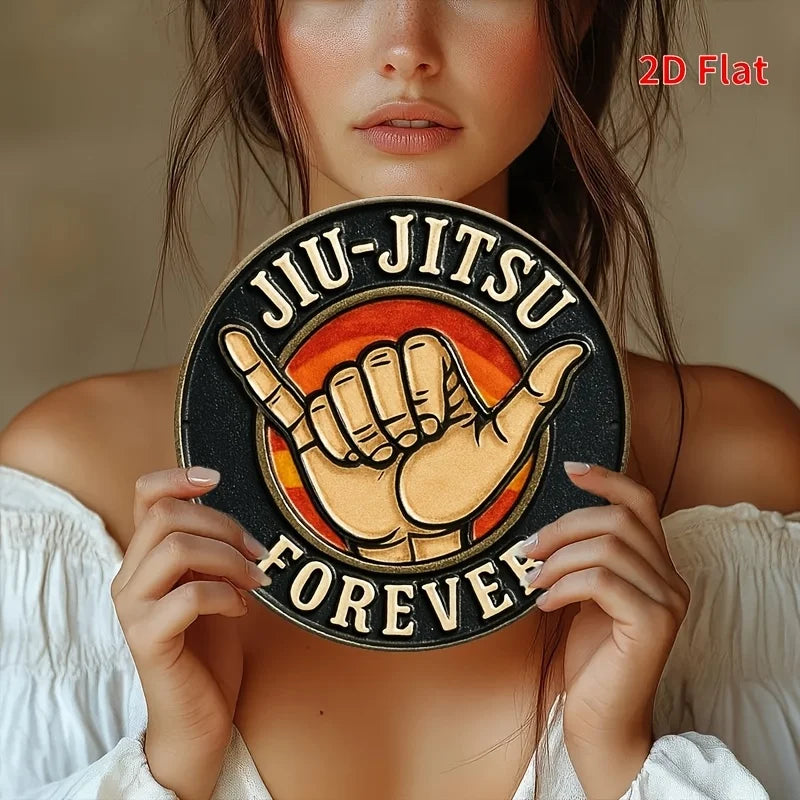plaque décorative main shaka jiu jitsu forever noir beige orange suspension aluminium