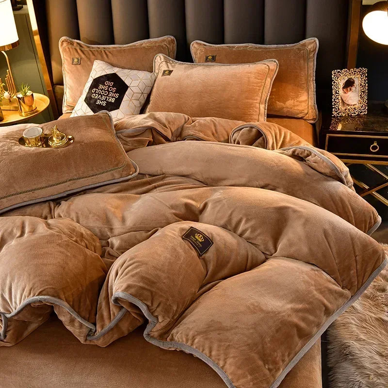 housse couette taies d'oreiller drap molleton velours doux moderne élégant beige violet jaune orange
