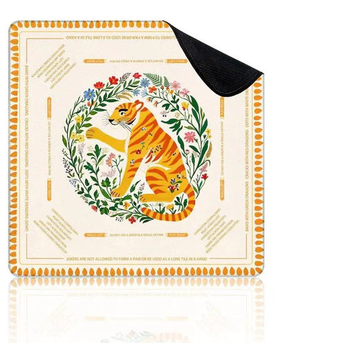 tapis jeu mahjong carré motif tigre orange floral caoutchouc antidérapant jeux société