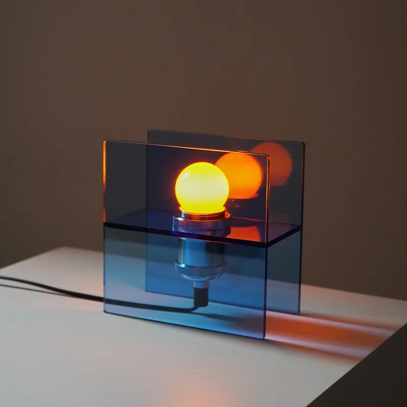 lampe table moderne bleu translucide lumière led base acrylique adhésif chambre