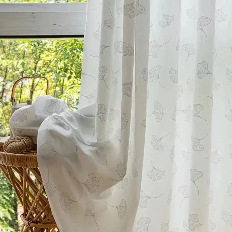 rideau blanc tulle semi transparent motif feuilles argent moderne salon chambre