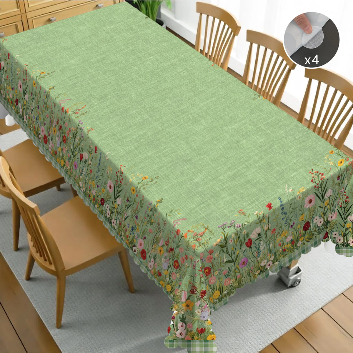 nappe fleur printemps imperméable lavable extérieur mariage fête verte multicolore bordure carreaux adhésifs