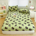 drap housse imprimé chats noirs fond vert clair élastique oreiller coussin enfant moderne doux