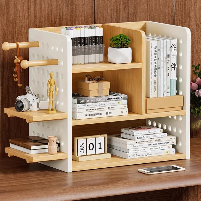 étagère rangement moderne bois naturel blanc multifonctionnelle plante artificielle livres calendrier caméra petite taille