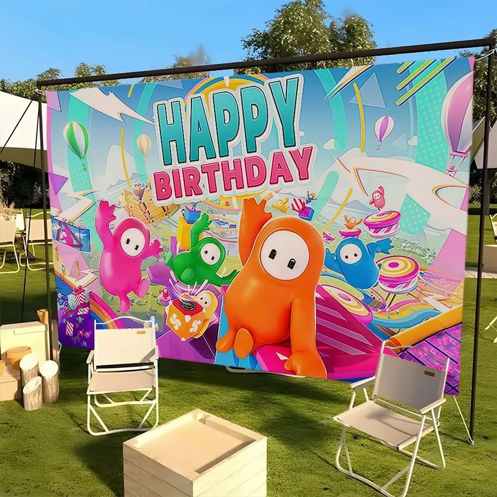 toile fond anniversaire fall guys décoration murale fête enfant décoration salle jeux vidéo