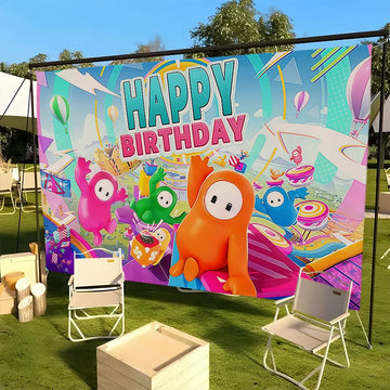 toile fond anniversaire fall guys décoration murale fête enfant décoration salle jeux vidéo