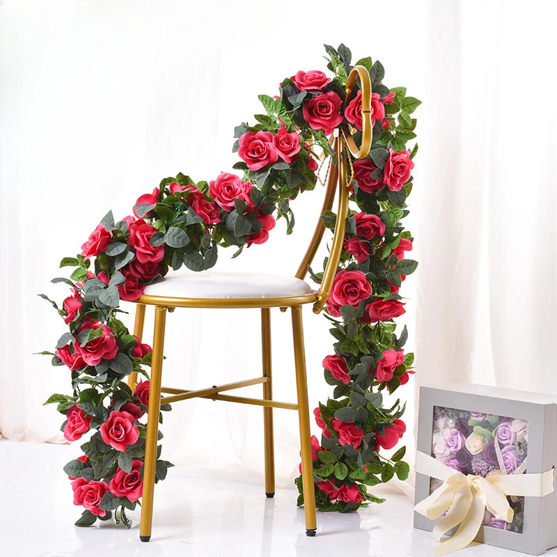 guirlande artificielle roses vigne feuilles vertes extérieur mariage anniversaire décoration romantique 220cm