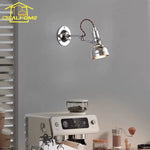 lampe murale bras articulé argenté marron industrielle vintage abat jour métallique fixée mur interrupteur