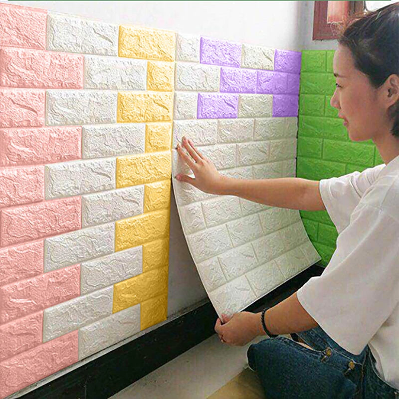 panneau decoratif mural blanc texture brique adhésif resistant eau 70x100cm moderne