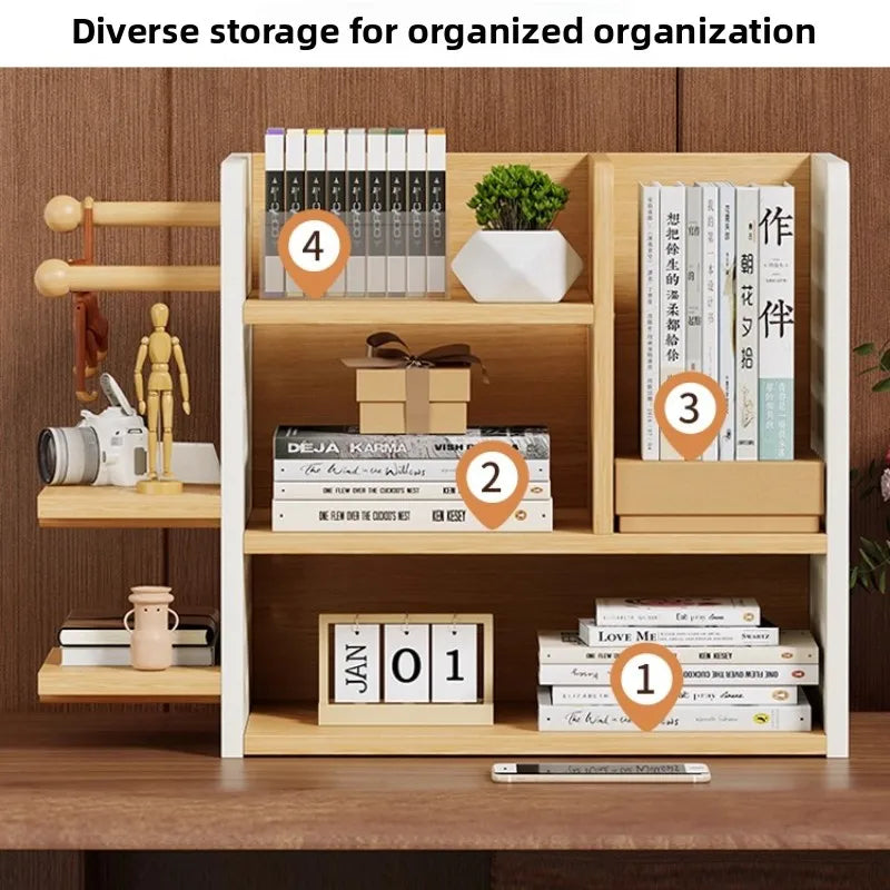 étagère rangement moderne bois naturel blanc multifonctionnelle plante artificielle livres calendrier caméra petite taille