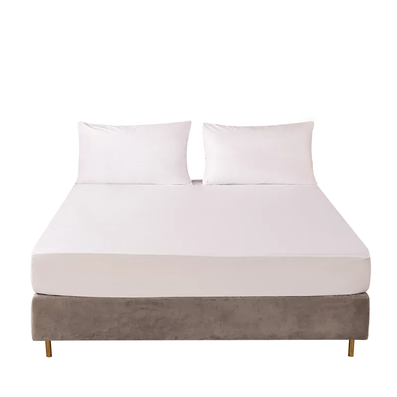 housse matelas imperméable polyester blanc uni moderne ajustée maison hospitalière 140x200cm
