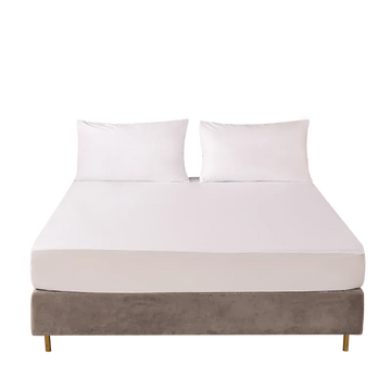 housse matelas imperméable polyester blanc uni moderne ajustée maison hospitalière 140x200cm