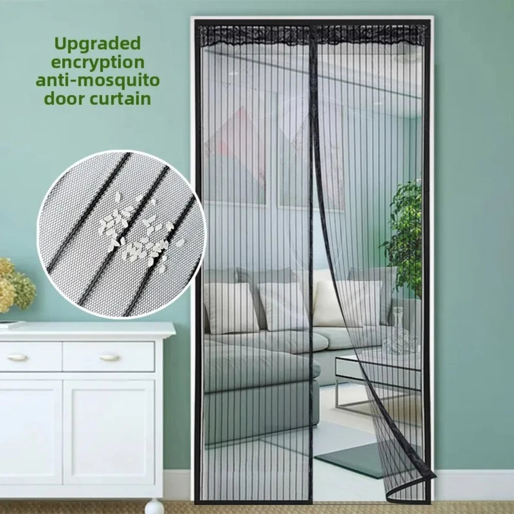 rideau porte anti moustiques aimants noir maille fine moderne clips cordon opacité 210cm
