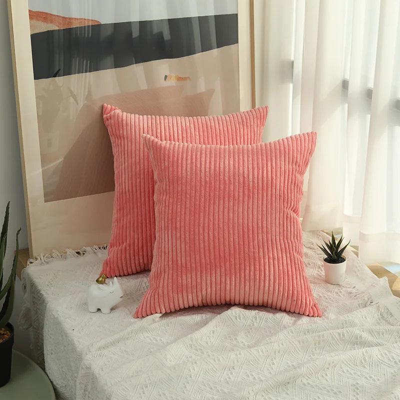 taies d'oreiller côtelées marron beige bleu moderne housse coussin lit chambre 45cm carré polyester