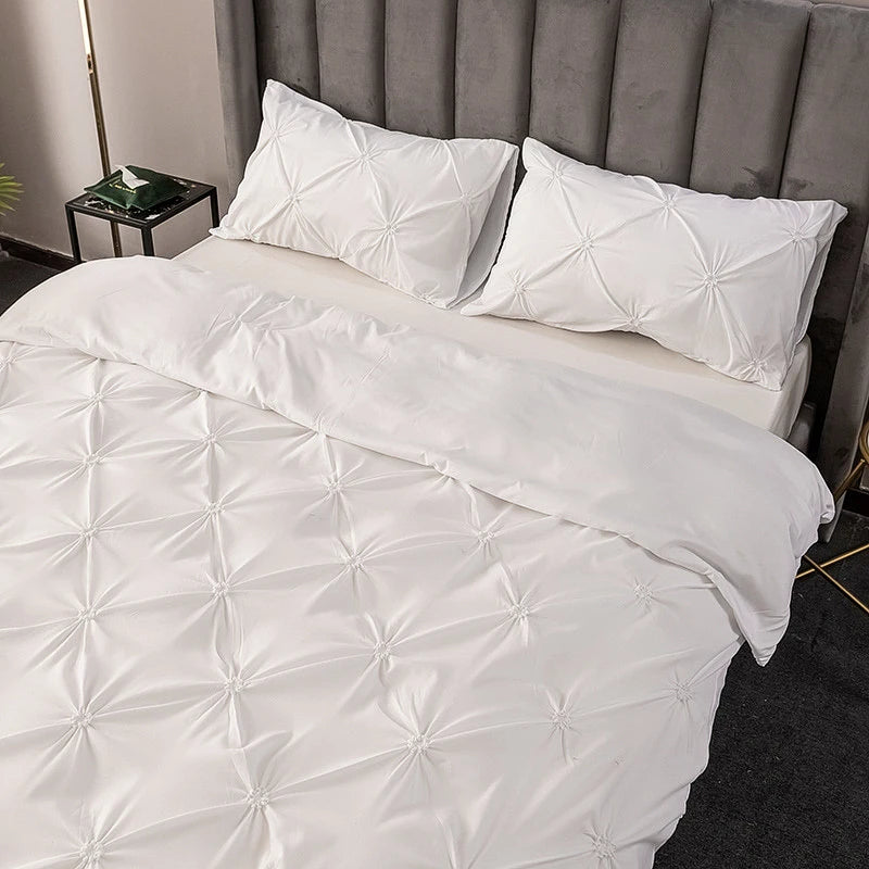 ensemble literie blanc motifs étoiles moderne housses couette plissées taies d'oreiller polyester