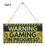 plaque décorative bois graphique texte jeu manette humoristique corde noire bleue adolescente chambre