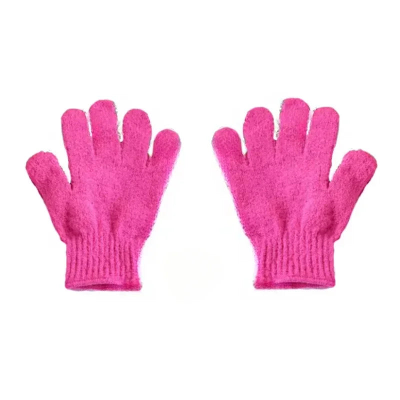 gants bain exfoliants doux microfibre violet rose jaune bleu vert