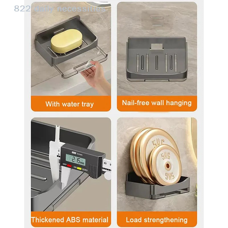 rangement mural adhésif savon eponge bac eau moderne gris jaune orange minimaliste