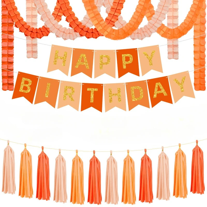 guirlande festivite anniversaire mariage coeurs fanions orange geometrique festive glitter doré