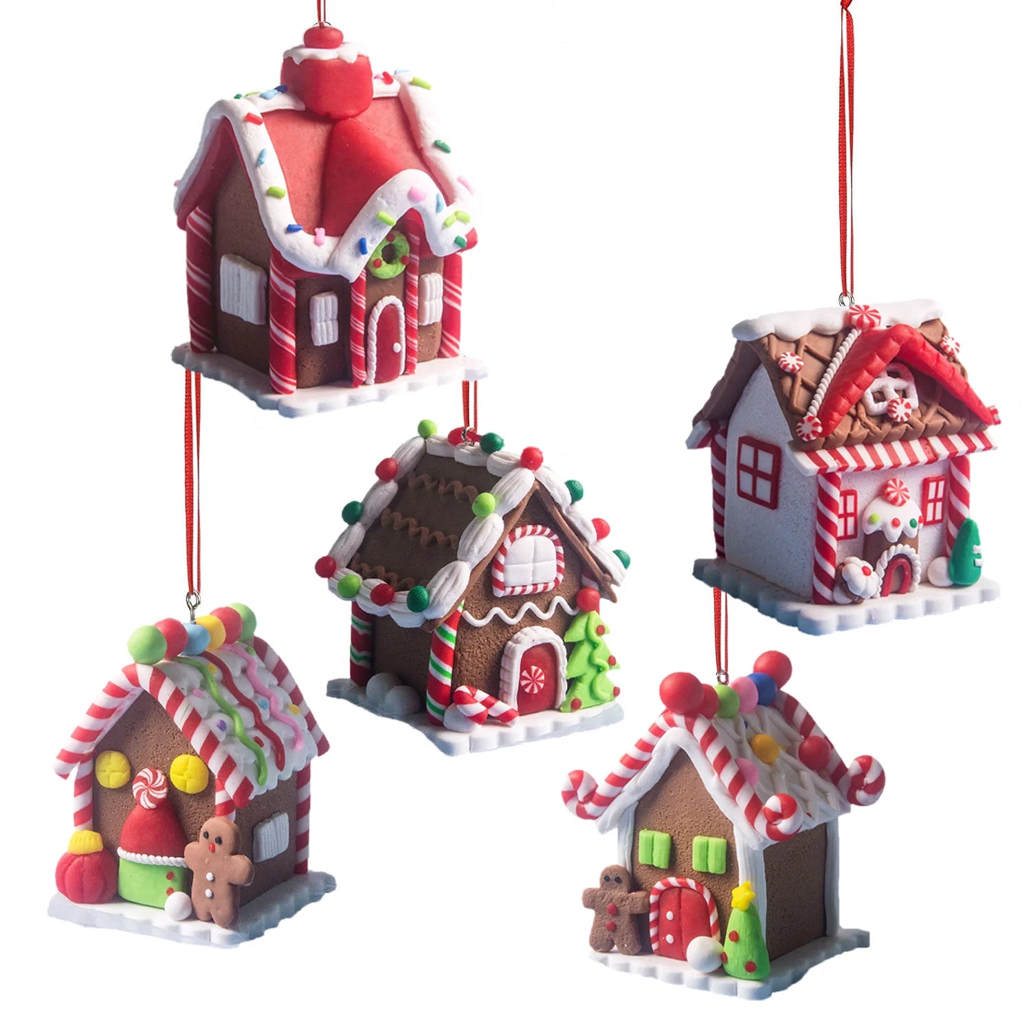 Set de 5 ornements de Noël pain d'épice en céramique