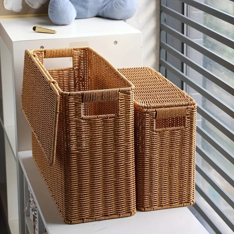 panier rangement osier tressé taille grande bohème scandinave marron clair multifonctionnel couvercle