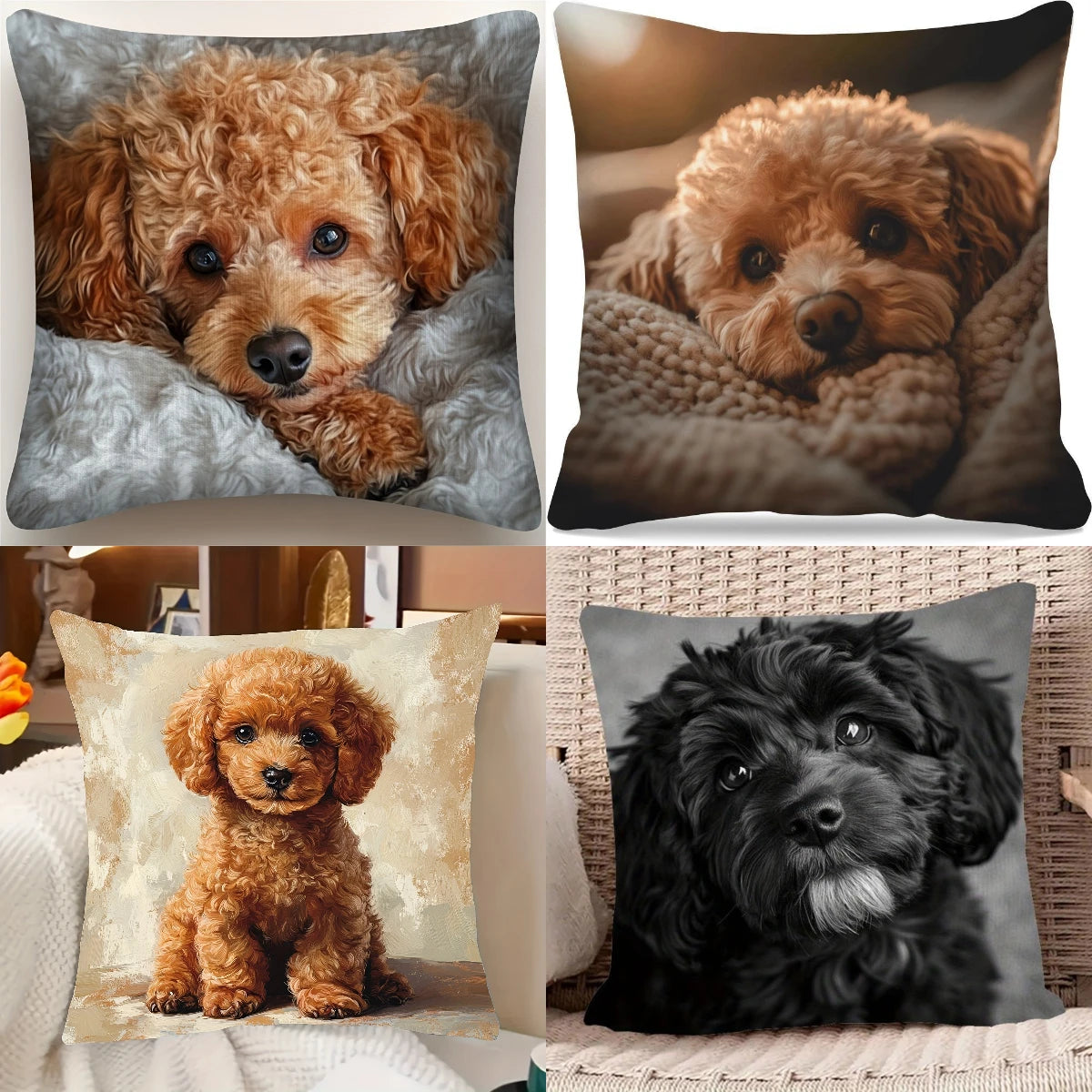 housse coussin imprimé chien orange noir polyester moderne décoration chambre voiture 45x45cm opaque
