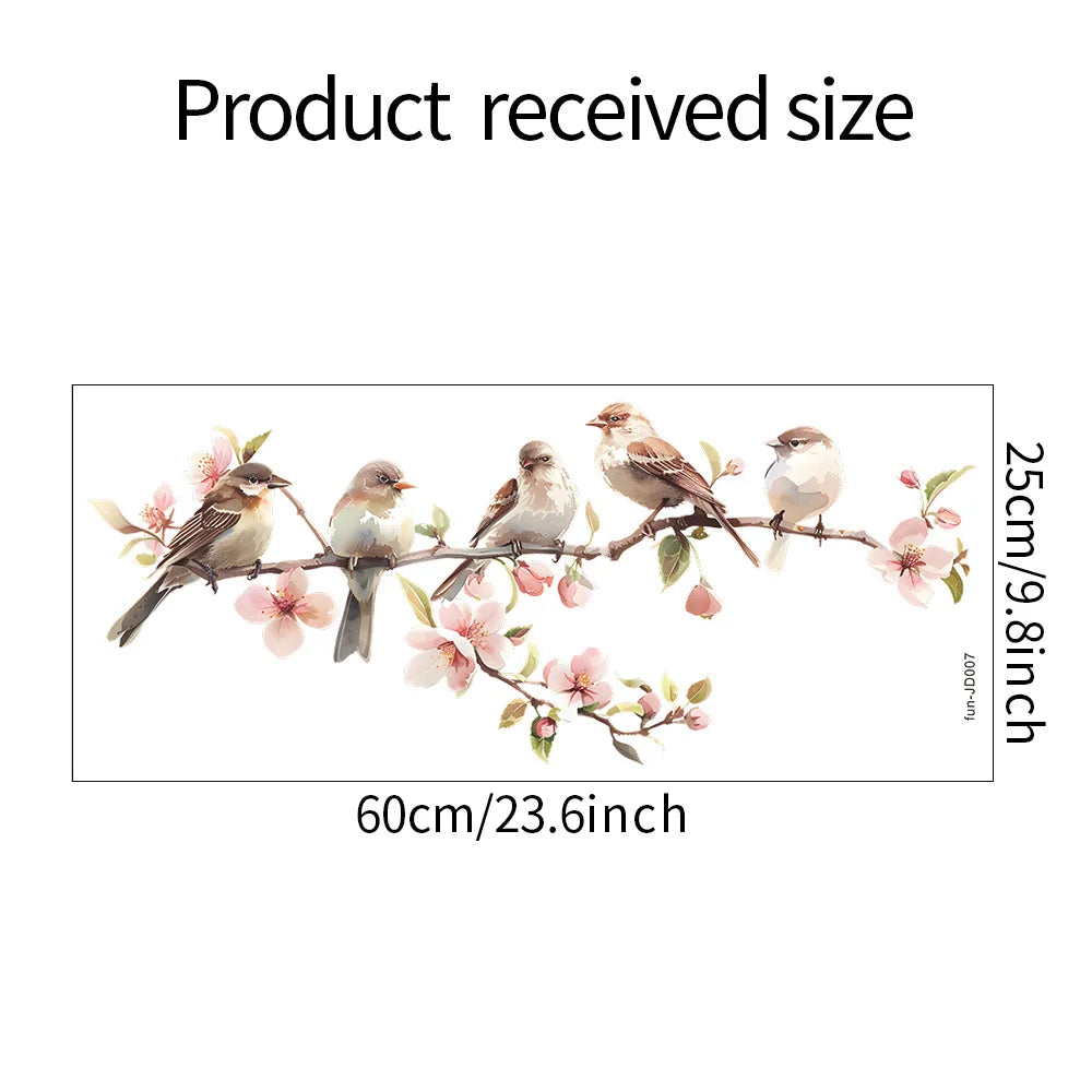 sticker mural multicolore oiseaux branches fleurs artiste clips