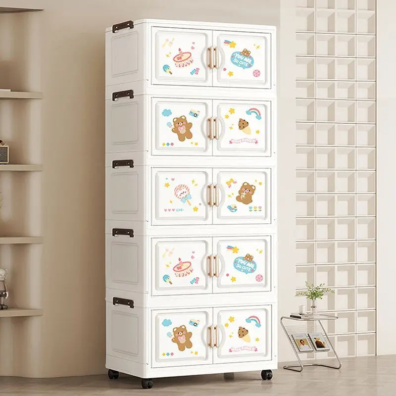 organisateur vêtements armoire tiroirs dessins animés ours lapins moderne blanc roulettes pliable chambre salon