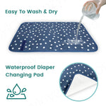 tapis changement bébé bleu marine points blancs moderne pratique imperméable réutilisable portable adhésif fixations