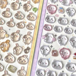 stickers 3d kawaii animaux mignons lapins chats blanc beige bleu rose vert clair jaune