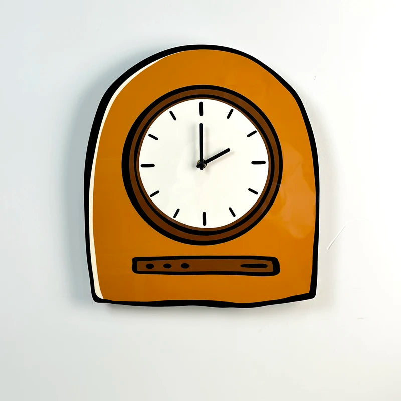 horloge murale moderne orange motif géométrique fixation décoration mur simple