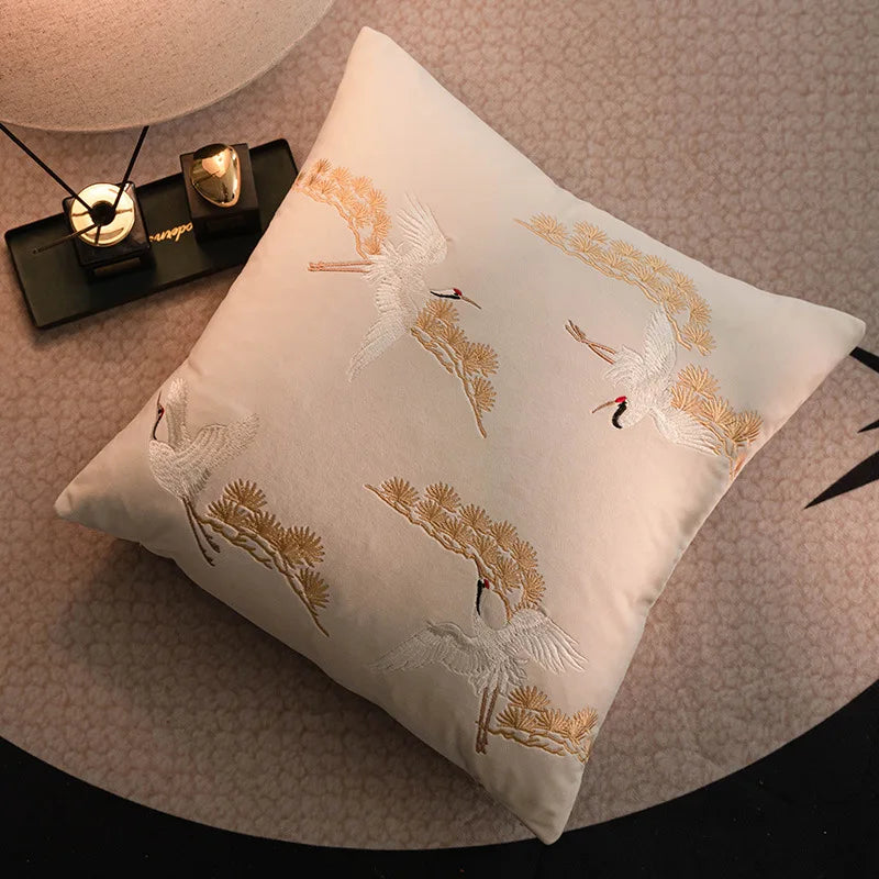 housse coussin noir oiseaux dorés traditionnel brodé opacité polyester coton 45x45cm 50x50cm