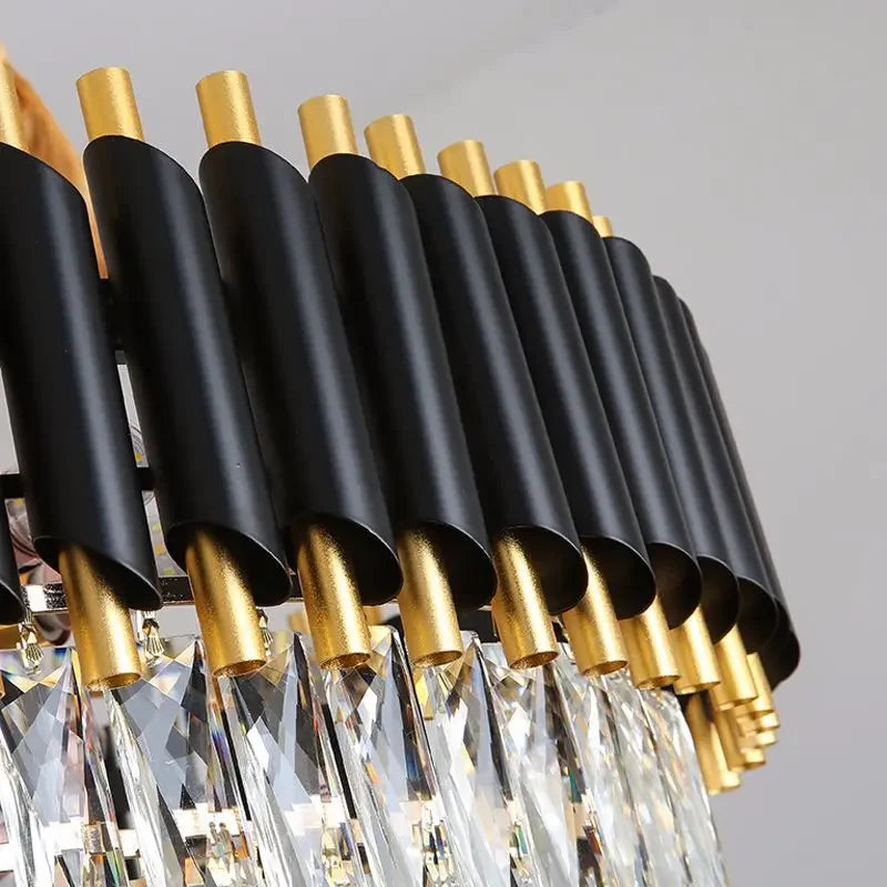 lustres cristal moderne luxueux chandelier noir or transparent led salon