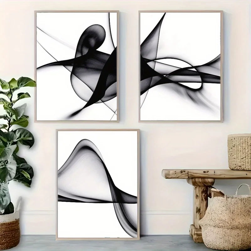 tableaux abstraits modernes noir blanc fluides salon chambre