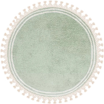 tapis rond moderne vert clair texture douce franges blanches salon chambre bébé