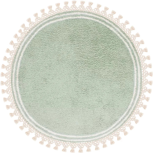 tapis rond moderne vert clair texture douce franges blanches salon chambre bébé