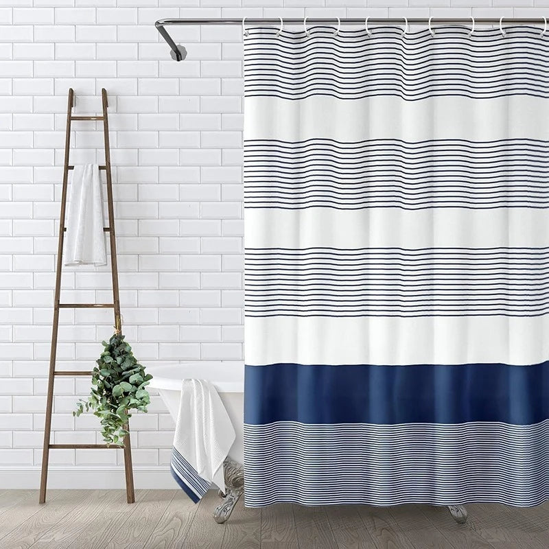 rideau douche polyester bleu clair rayures horizontales plissé moderne opale