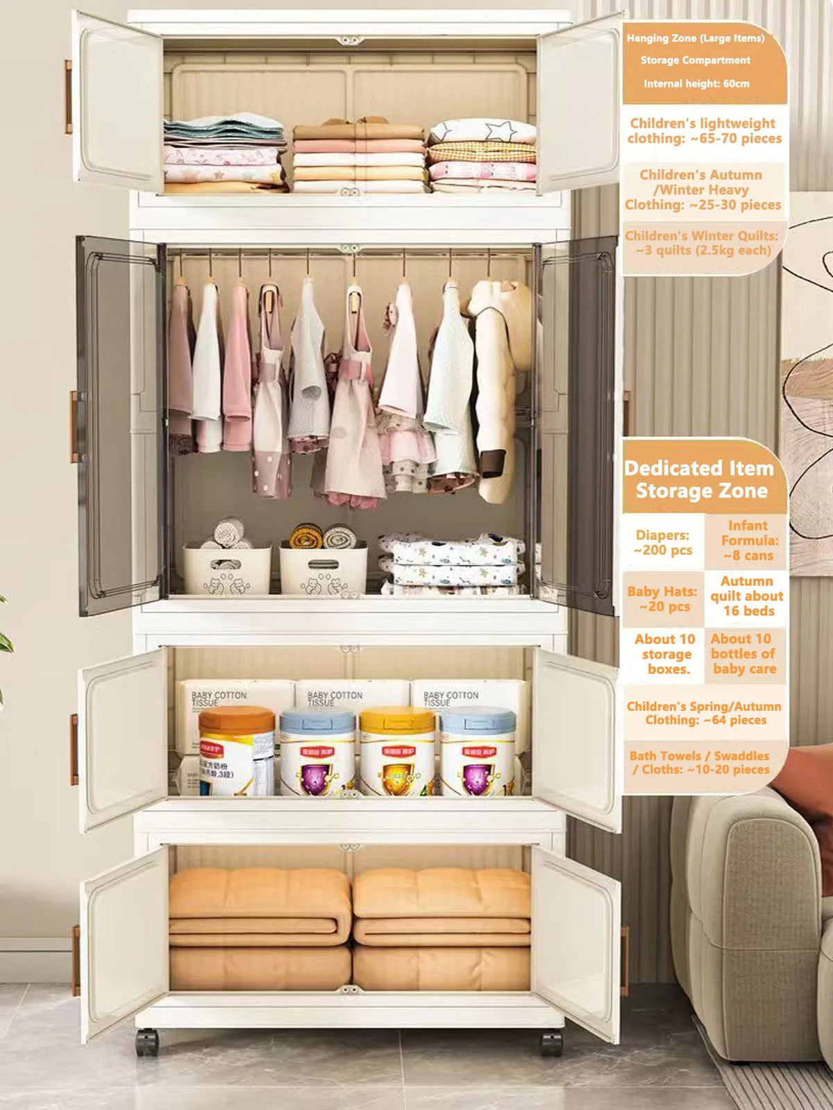 armoire rangement blanc moderne classique verres transparents tiroirs étagères vêtements toilette roulettes