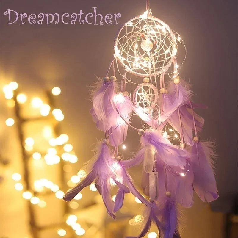 Attrape rêves lumineux multicolores plumes décoration chambre Boho chic éviter maux cadeau original