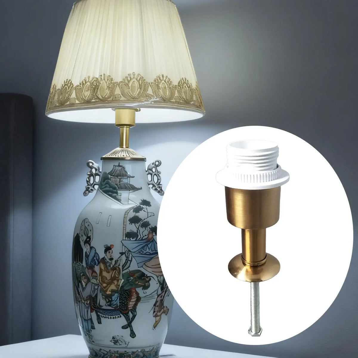 base lampe table blanc doré finition brillante classique vis fixation métal e27