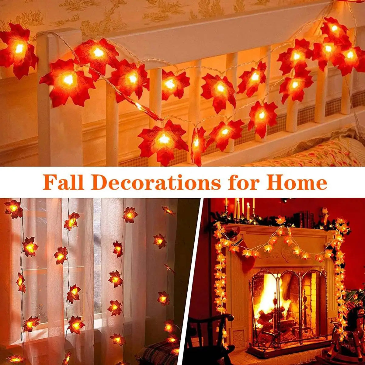 guirlande lumineuse feuilles érable led automne orange rouge jaune décoration extérieure intérieure festive chambre
