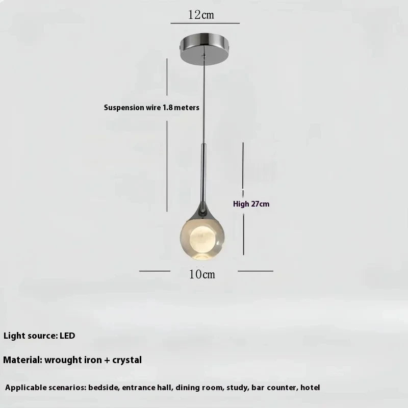 lampe suspendue moderne minimaliste cristal lunaire salle bain restaurant chambre exposition