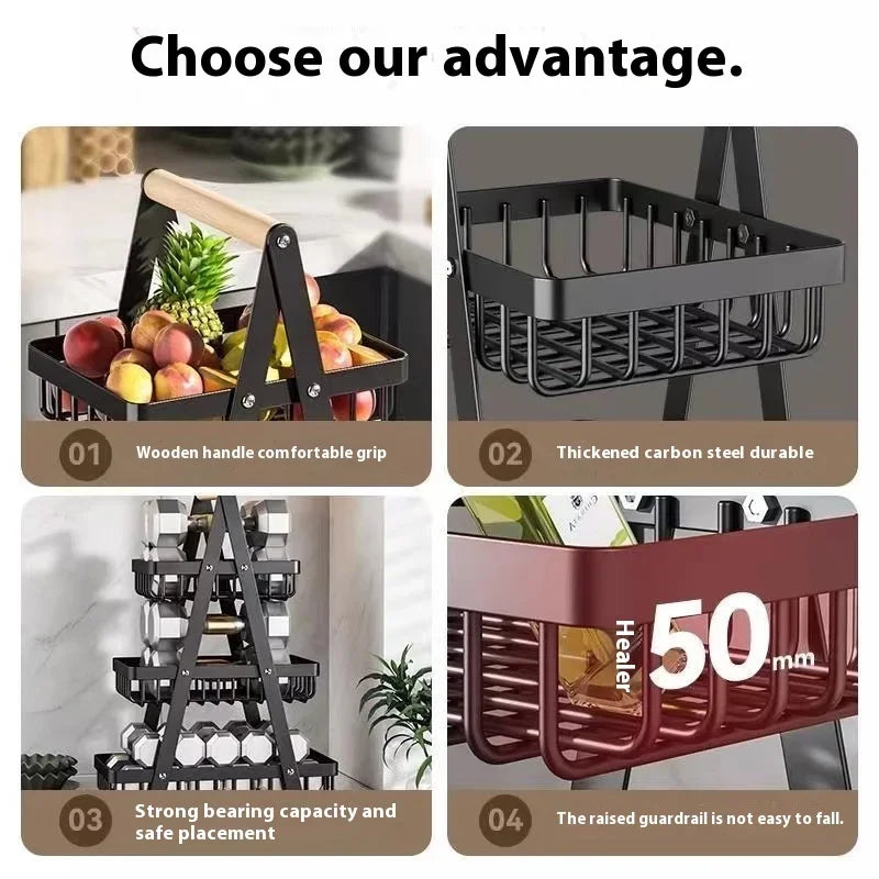 panier fruits métal noir pliable moderne rangement cuisine multifonctionnel organizer snack rack