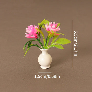 miniature fleur artificielle plante verte pot transparent décoration maison poupée douzaine