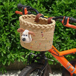 panier vélo enfant tissé beige rose points créatif clips chien