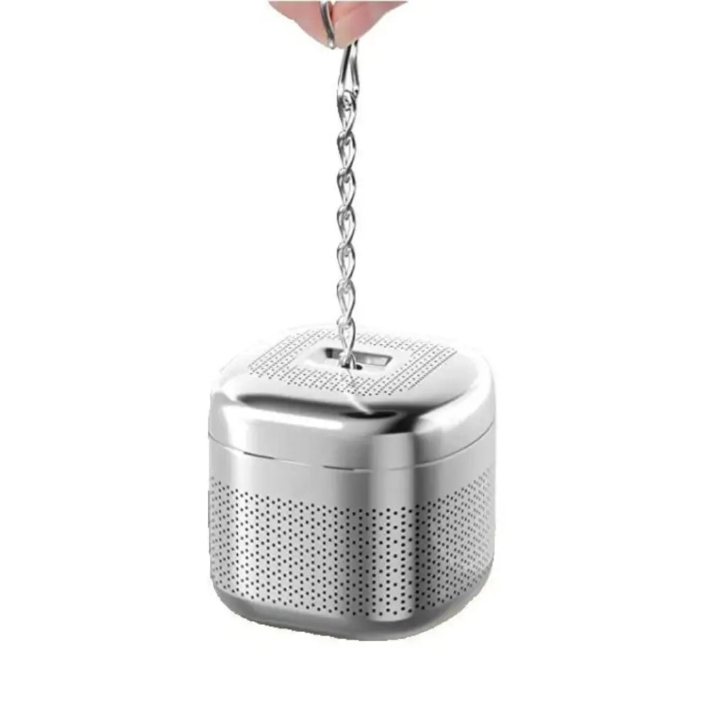 infuseur thé maille fine chaîne boucle moderne argenté filtre épices cuisine théière herbes thé