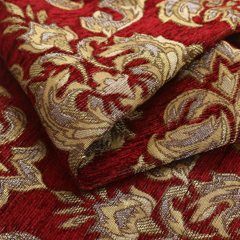 tissu canapé chenille brocart motif floral rouge marron beige rembourrage décoration maison classique